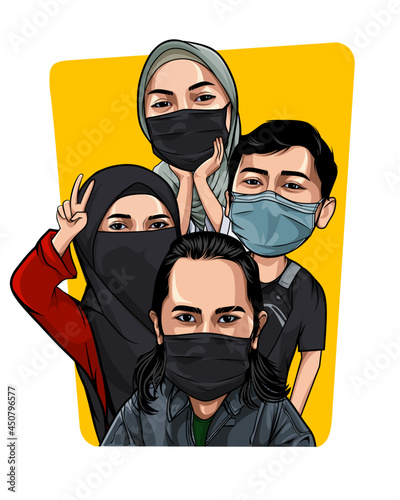 illustration of health protocol for the use of masks