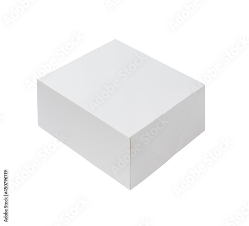 Blank mock up packaging of white cardboard box isolated on white background. © boonsom