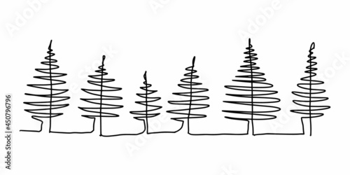 Coniferous forest silhouette black continuous line