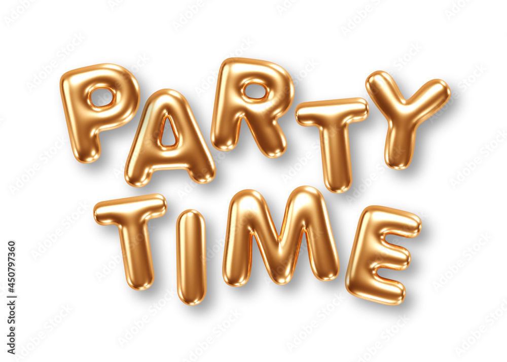 Phrase Party Time gold foil balloons isolated on white background. Vector illustration Phrase Party Time gold foil balloons isolated on white background. Vector illustration