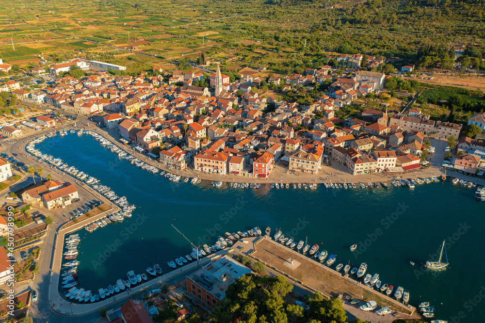 Aerial view of Stari Grad town on Hvar island, Croatia