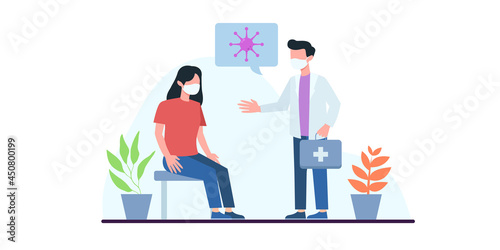 Coronavirus vaccination, doctor injecting a patient, getting first shot of covid vaccine in arm muscle. Medical doctor in protective suit and mask, process of immunization against covid-19, vector