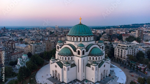 Drone view of Saint Sava temple, one of the largest Orthodox churches in the world - Belgrade, Serbia.