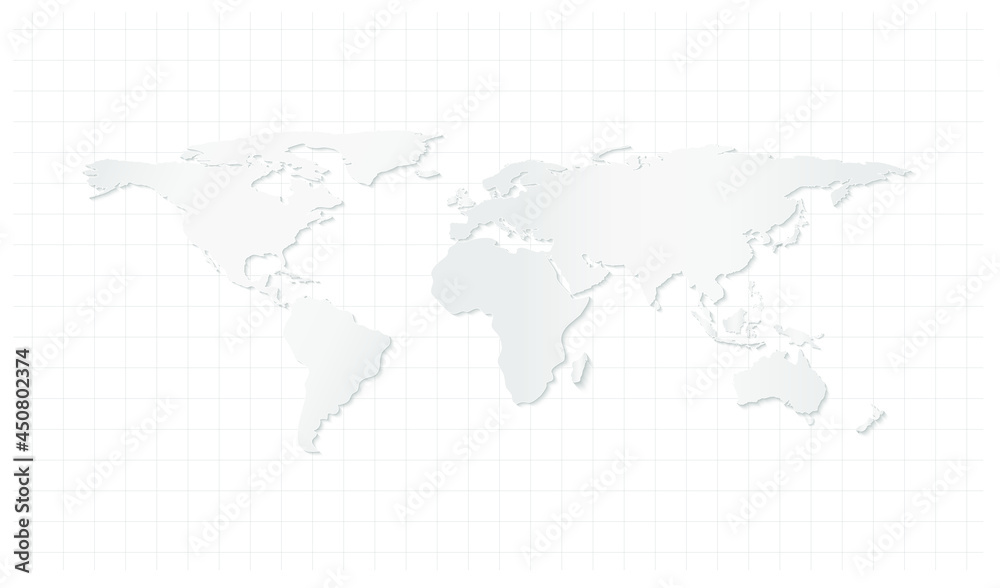 World map paper cut design with shadow and grid background World map paper cut design with shadow and grid background