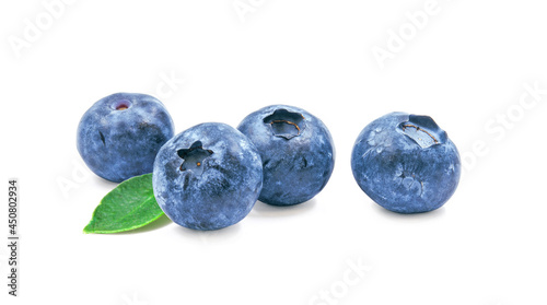 Blueberry isolated on white background. Blueberry macro photo. Blueberry with leaves. With clipping path. Close-up