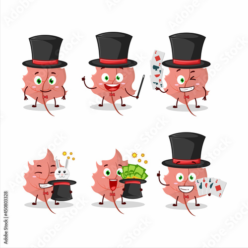 A pink maple Magician cartoon character perform on a stage