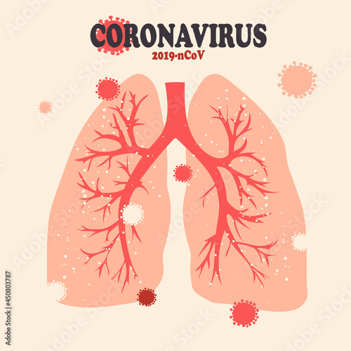 Human lungs are infected with a virus. Modern concepts of respiratory tract infections around the world in pastel shades of pink. Vector.