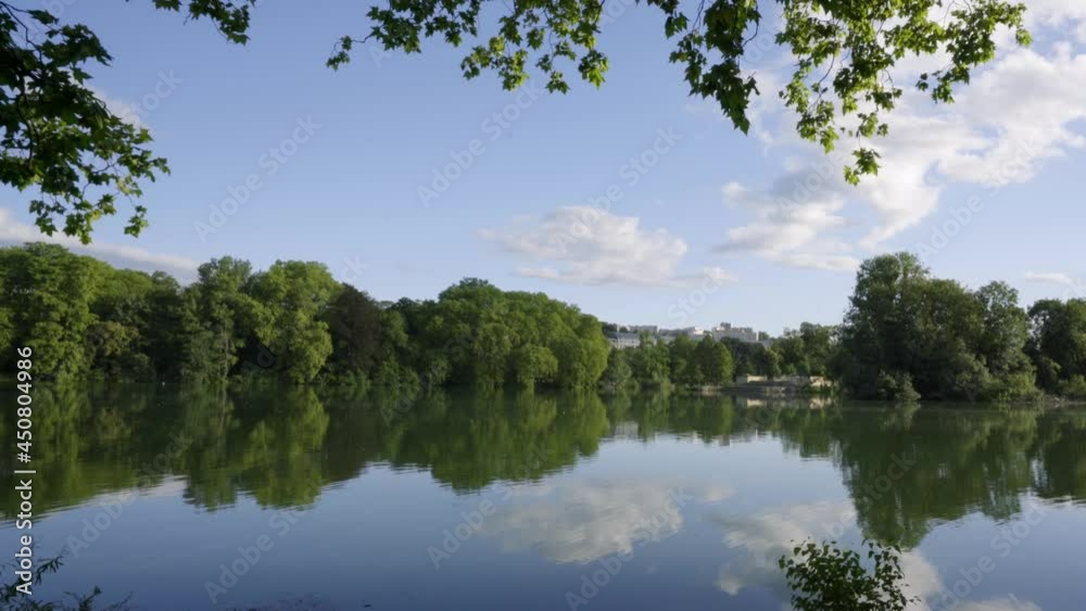 Reflexion du paysage sur le lac du parc de la tête d'or
