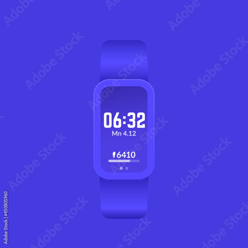 fitness bracelet blue mockup, activity tracker or step counter ui design