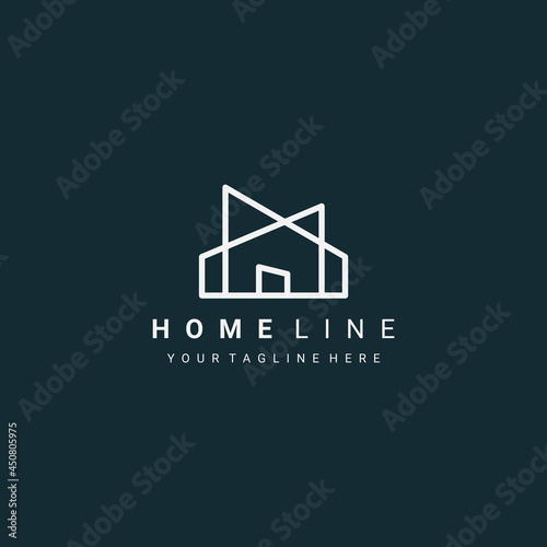 Simple M Line Art Home Logo design template elements