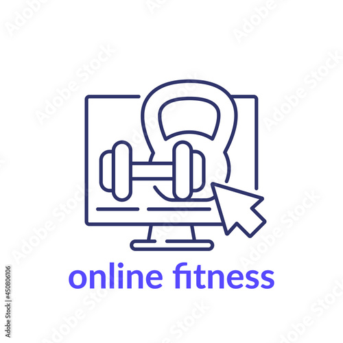 online fitness line icon on white