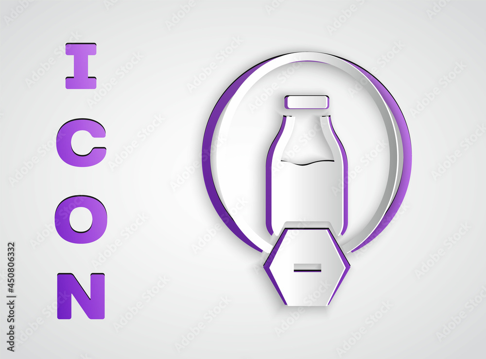 Paper cut Lactose free icon isolated on grey background. Paper art style. Vector Paper cut Lactose free icon isolated on grey background. Paper art style. Vector
