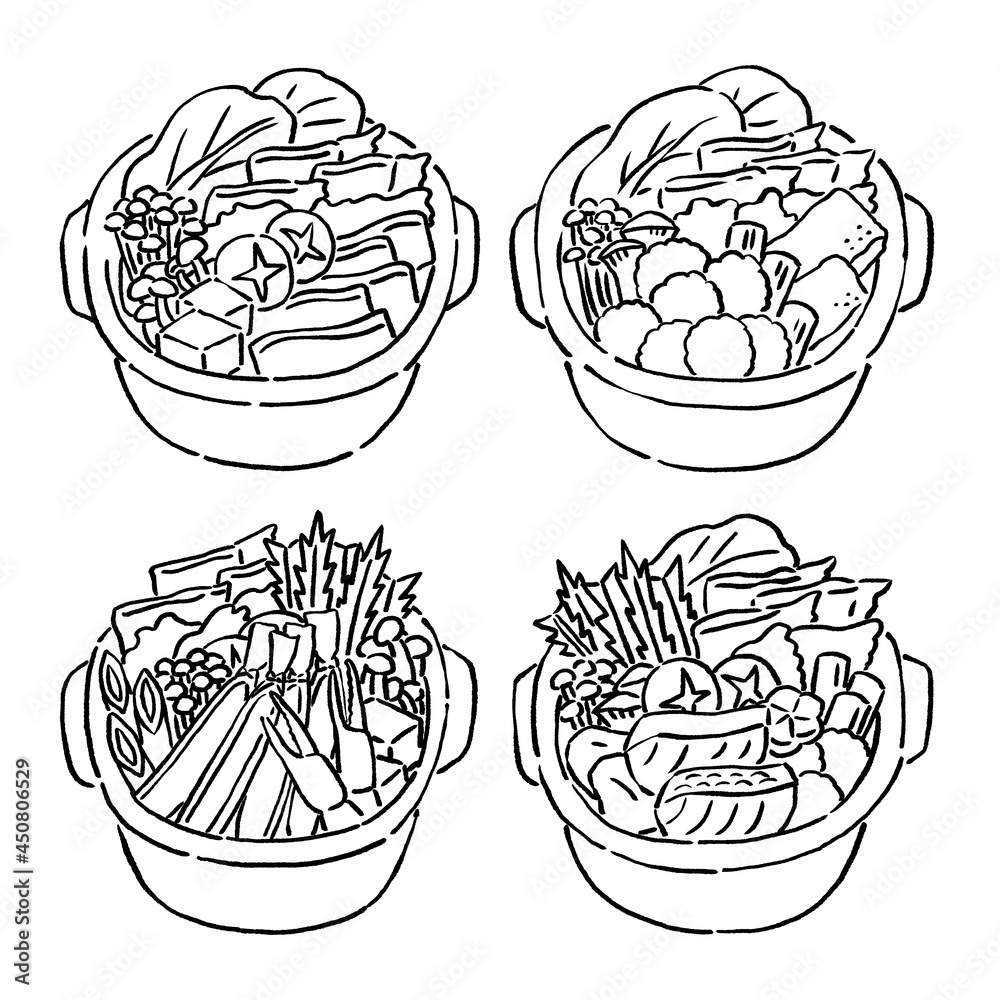 墨絵風の鍋料理のベクターイラストのセット Stock Vector Adobe Stock