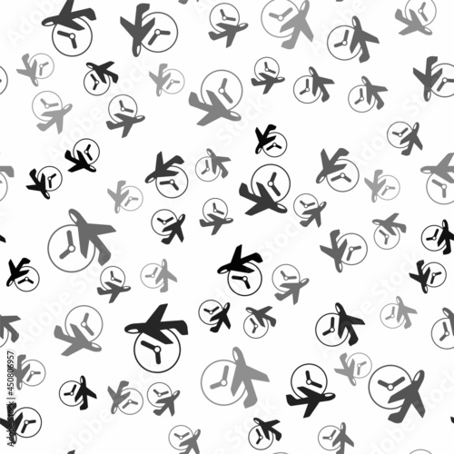 Black Flight time icon isolated seamless pattern on white background. Vector © Kostiantyn