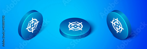 Isometric Target sport icon isolated on blue background. Clean target with numbers for shooting range or shooting. Blue circle button. Vector