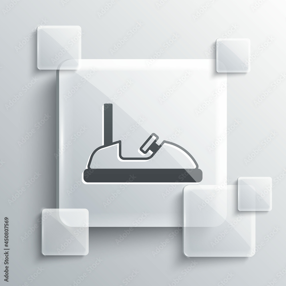 Grey Bumper car icon isolated on grey background. Amusement park. Childrens entertainment playground, recreation park. Square glass panels. Vector Grey Bumper car icon isolated on grey background. Amusement park. Childrens entertainment playground, recreation park. Square glass panels. Vector