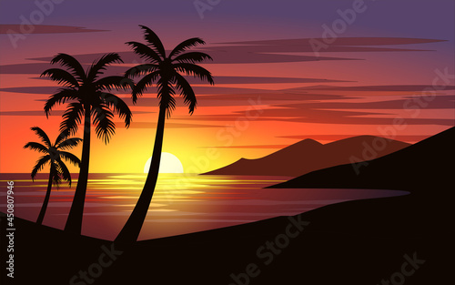 Beautiful Sunset Tropical Beach_2 Illustration Design