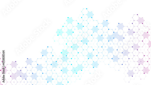 Technology abstract lines and dots connect background with hexagons. Hexagon grid. Hexagons connection digital data and big data concept. Hex digital data visualization, illustration. © TechSolution