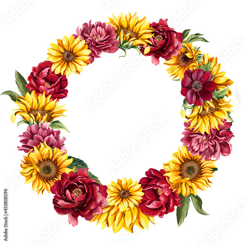 Watercolor sunflower bouquet isolated on white