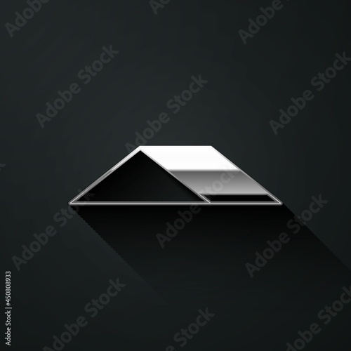 Silver Skate park icon isolated on black background. Set of ramp, roller, stairs for a skatepark. Extreme sport. Long shadow style. Vector