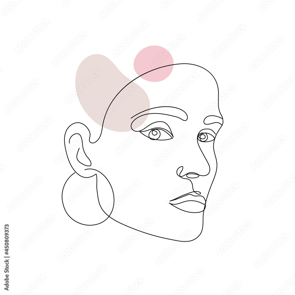 Vector minimalist style portrait. Line, continuous linear woman with ...