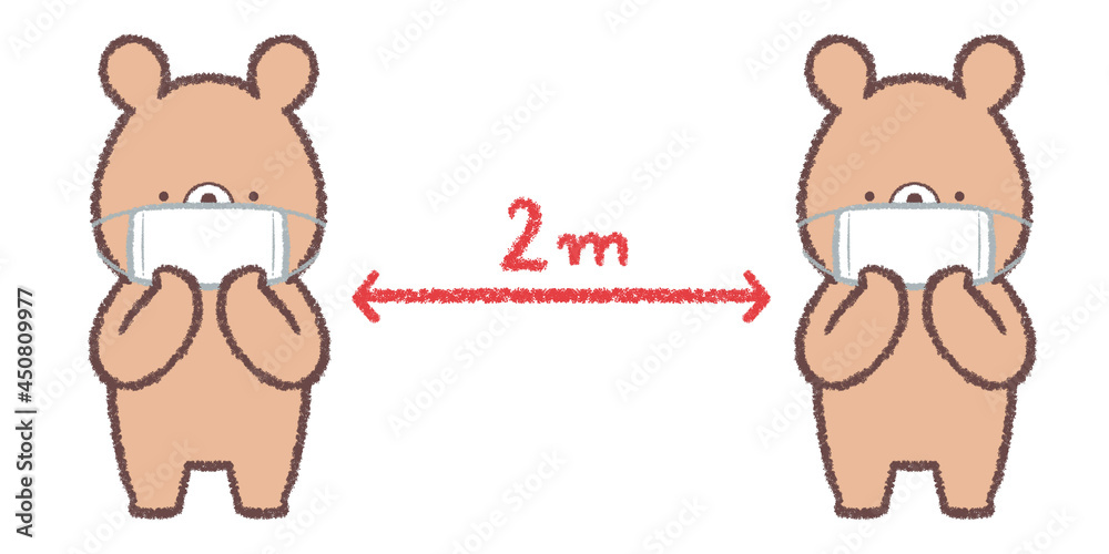 Obraz premium ソーシャルディスタンスのマスクくま（文字入り）