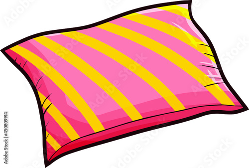 Comfortable pink and orange stripes pillow in cartoon style