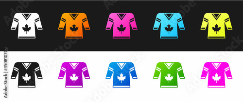 Set Hockey jersey icon isolated on black and white background. Vector