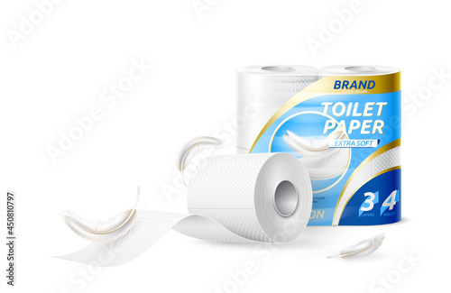 Vector realistic toilet paper roll package mockup