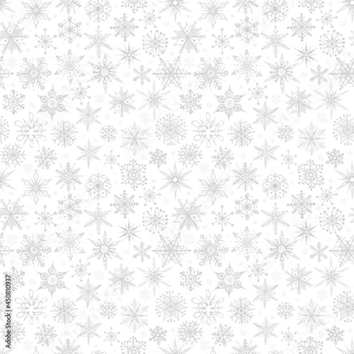 Seamless pattern with hand drawn doodle snowflakes. Can be used for wallpaper, pattern fills, textile, web page background, surface textures.