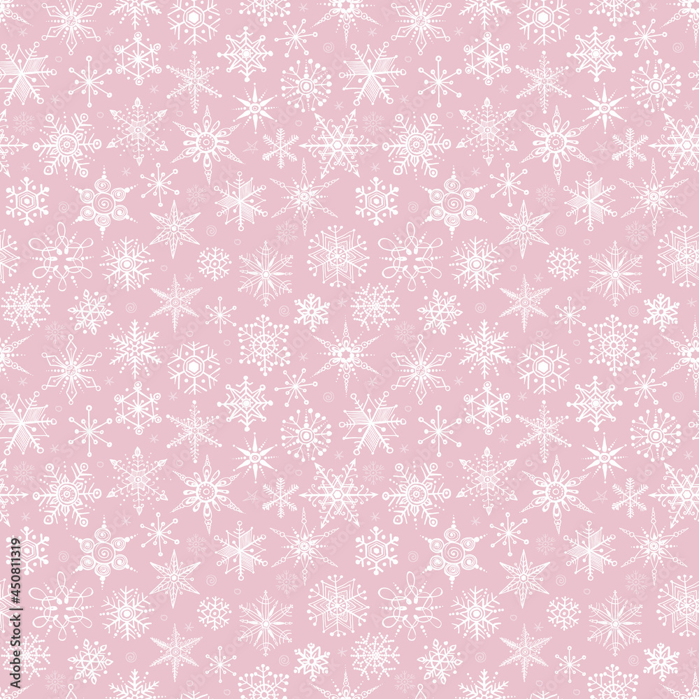 Seamless pattern with hand drawn doodle snowflakes. Can be used for wallpaper, pattern fills, textile, web page background, surface textures. Seamless pattern with hand drawn doodle snowflakes. Can be used for wallpaper, pattern fills, textile, web page background, surface textures.
