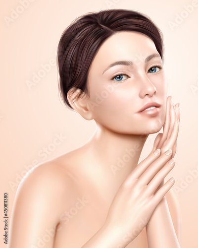 Pretty Woman Model Attractive Model Cosmetic Medical Ads Use 3D Illustration