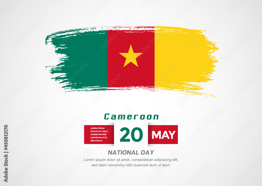 Happy National Day of Cameroon. Abstract country flag on hand drawn brush stroke vector patriotic background Happy National Day of Cameroon. Abstract country flag on hand drawn brush stroke vector patriotic background