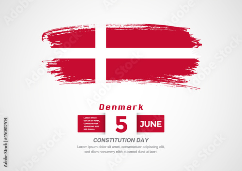 Happy Constitution Day of Denmark. Abstract country flag on hand drawn brush stroke vector patriotic background