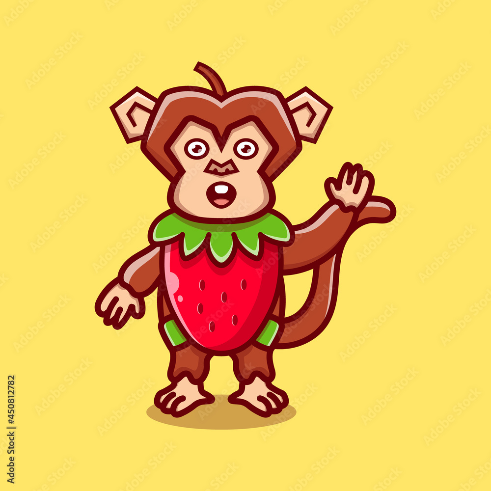 Fototapeta premium cute monkey wear costume strawberry