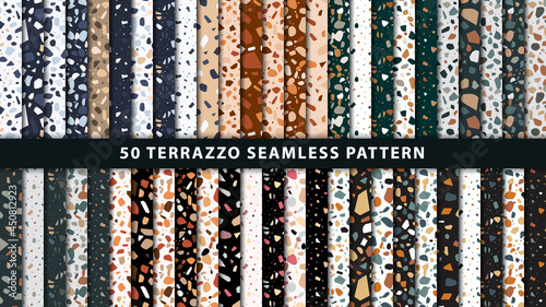 Set of terrazzo seamless patterns. Terrazzo floor pattern. Terrazzo seamless pattern. Collection of terrazzo pattern