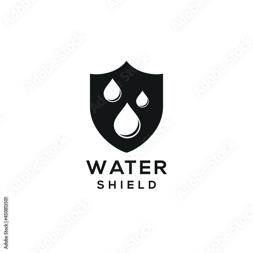 Water dropping with shield logo design vector in black and white color simple modern minimalist for business company or industry