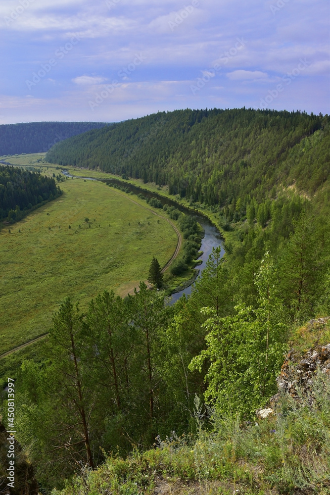 Naklejka premium Irgina river valley with Vakutin stone