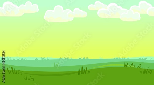 Silhouette of the grass. Summer green meadow. Rural simple and cute landscape. Cartoon design. Seamless image. Horizontal natural illustration. Vector