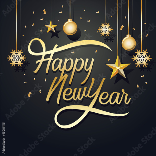 happy new year and Merry Christmas lettering golden luxury design