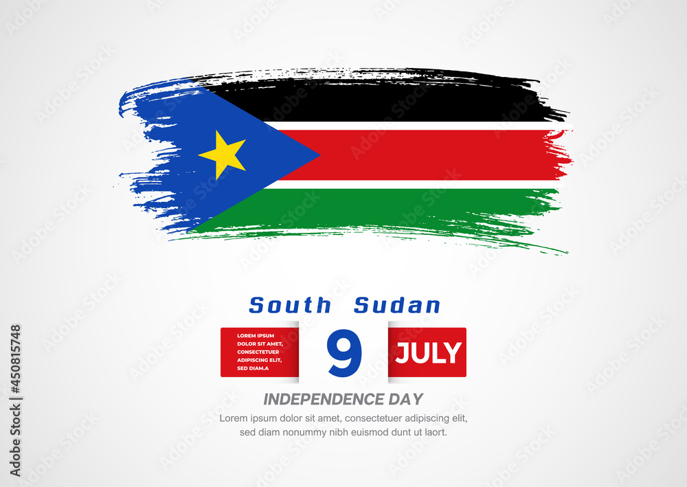 Happy Independence Day of South Sudan. Abstract country flag on hand drawn brush stroke vector patriotic background Happy Independence Day of South Sudan. Abstract country flag on hand drawn brush stroke vector patriotic background