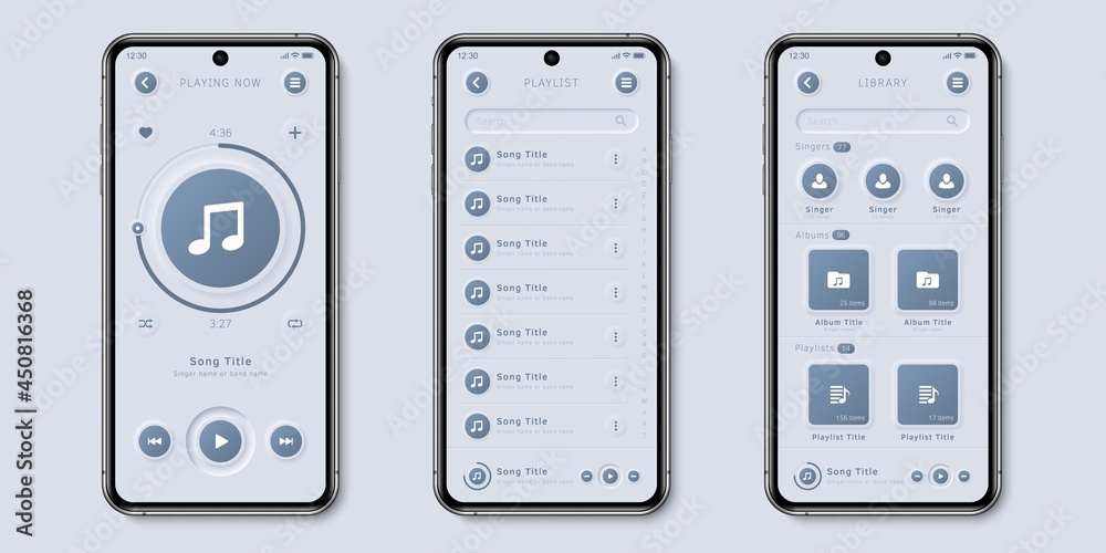 User interface elements for mobile app. Neumorphism User interface design kit. Neumorphism UI UX icons set. User interface elements for mobile app. Neumorphism User interface design kit. Neumorphism UI UX icons set.