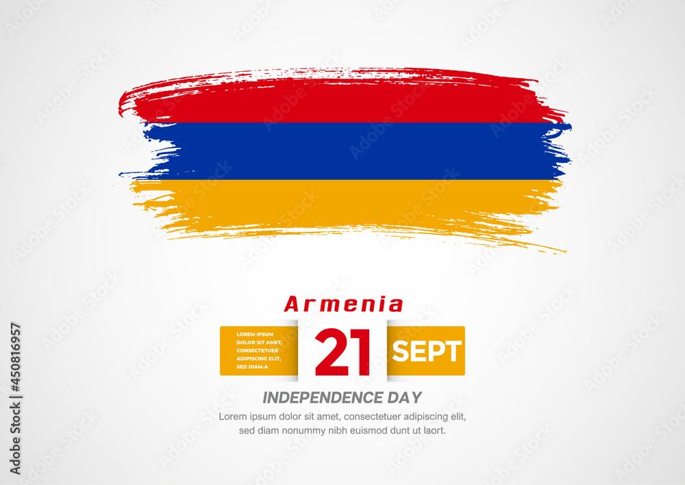 Obraz premium Happy Independence Day of Armenia. Abstract country flag on hand drawn brush stroke vector patriotic background