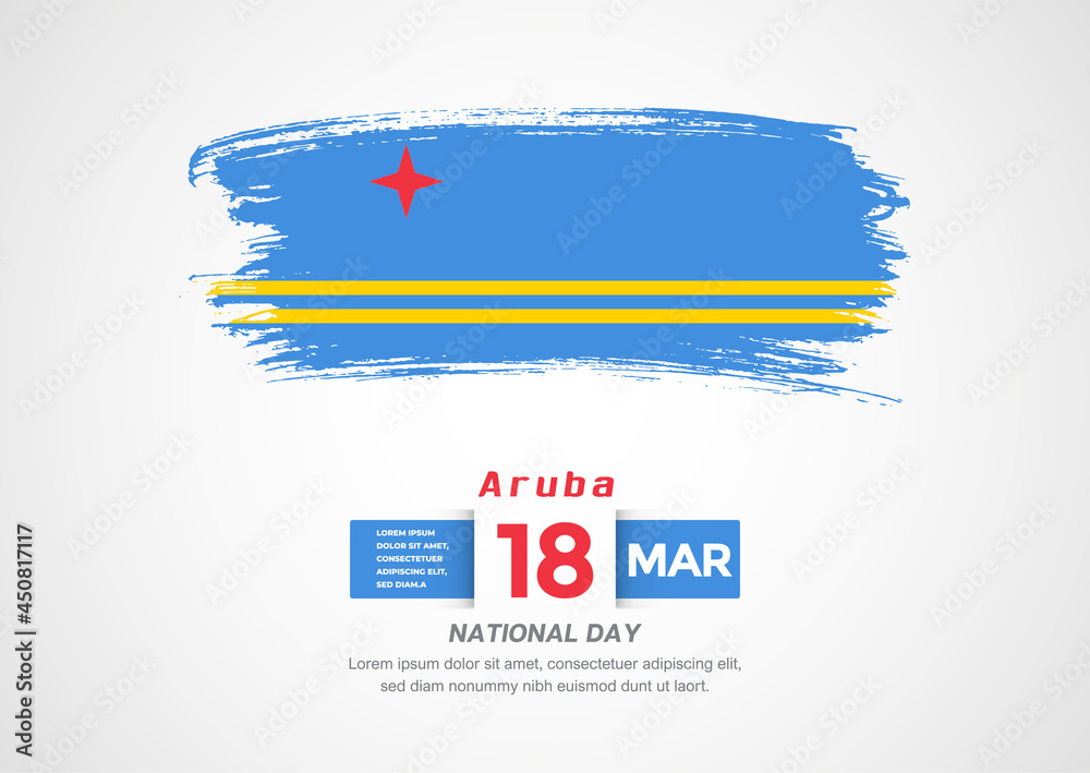 Happy National Day of Aruba. Abstract country flag on hand drawn brush stroke vector patriotic background