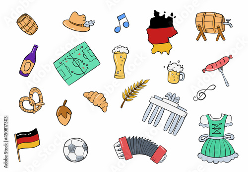 germany or german doodle hand drawn set collections with flat outline style