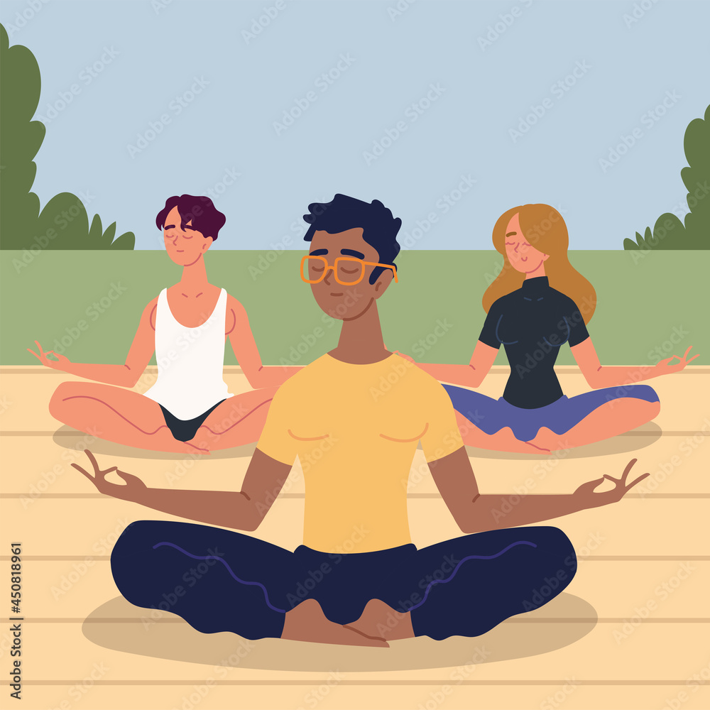 group of young meditating group of young meditating