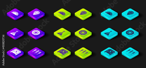 Set Ushanka, Wheat, Balalaika, Snowflake, Location Russia and Dumpling icon. Vector
