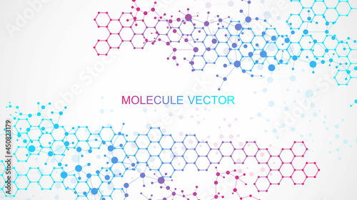 Structure molecule and communication. Dna, atom, neurons. Scientific concept for your design. Connected lines with dots. Medical, technology, chemistry, science background. Vector illustration