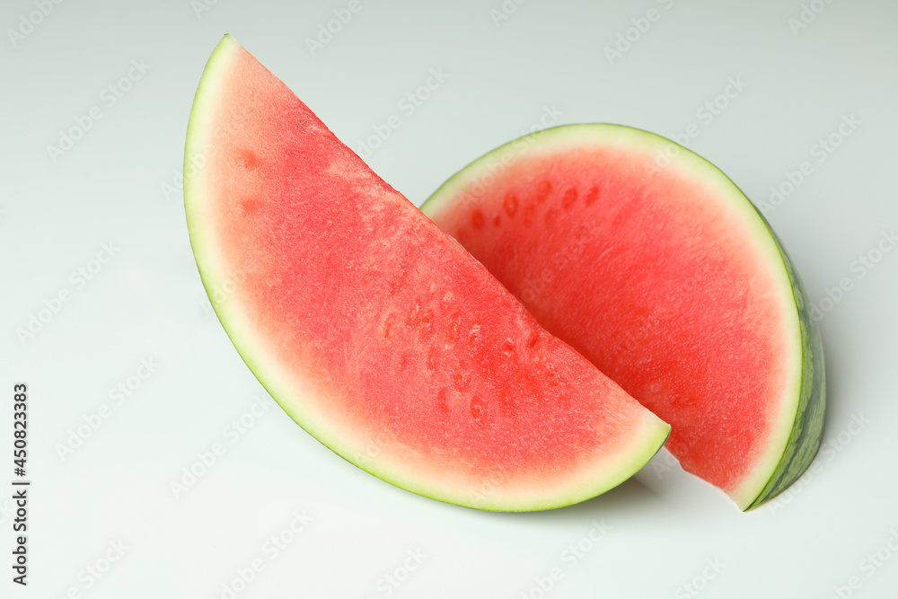 Two juicy watermelon slices on white background Two juicy watermelon slices on white background