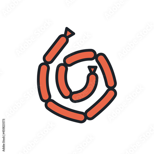 Sausages icon. Vector isolated linear color icon contour shape outline. Thin line. Modern glyph design. Meat products. Food ingredients